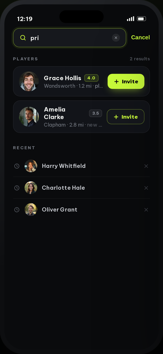 Search and invite players at your level nearby